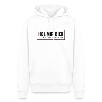 Hol mir Bier und ich gehör dir Printdesign schwarz - Männer Premium Bio Hoodie - Weiß - Vorne - Nico (187cm)