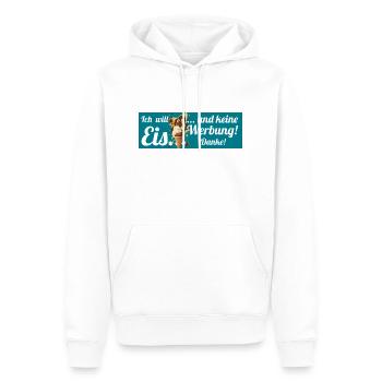 Ich will Eis und keine Werbung! Keine Werbung! - Männer Premium Bio Hoodie - Weiß - Vorne - Nico (187cm)