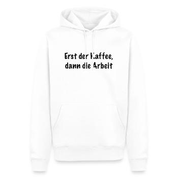 First the coffee, then the work - Men’s Premium Organic Hoodie - white - Front - Nico (187cm)