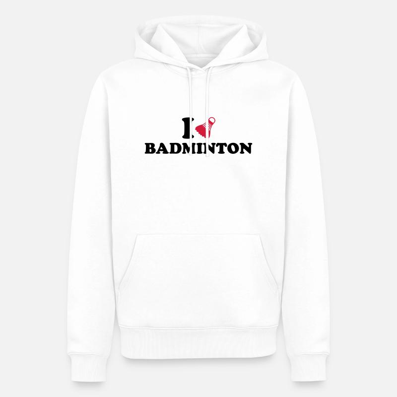 I love Badminton - Sweat à capuche Premium bio Homme - blanc