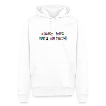 Hände hoch – Hosen runter! Freches Collagen-Design - Männer Premium Bio Hoodie - Weiß - Vorne - Nico (187cm)