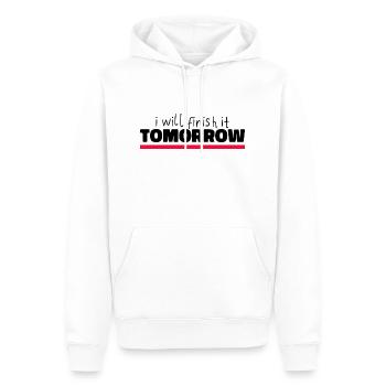Funny "I Will Finish It Tomorrow" design - Men’s Premium Organic Hoodie - white - Front - Nico (187cm)