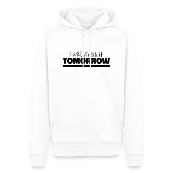 Funny "I Will Finish It Tomorrow" design - Men’s Premium Organic Hoodie - white - Front - Nico (187cm)