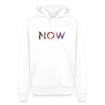 NOW – Lebendiges Farbdesign fürs Hier & Jetzt - Männer Premium Bio Hoodie - Weiß - Vorne - Nico (187cm)
