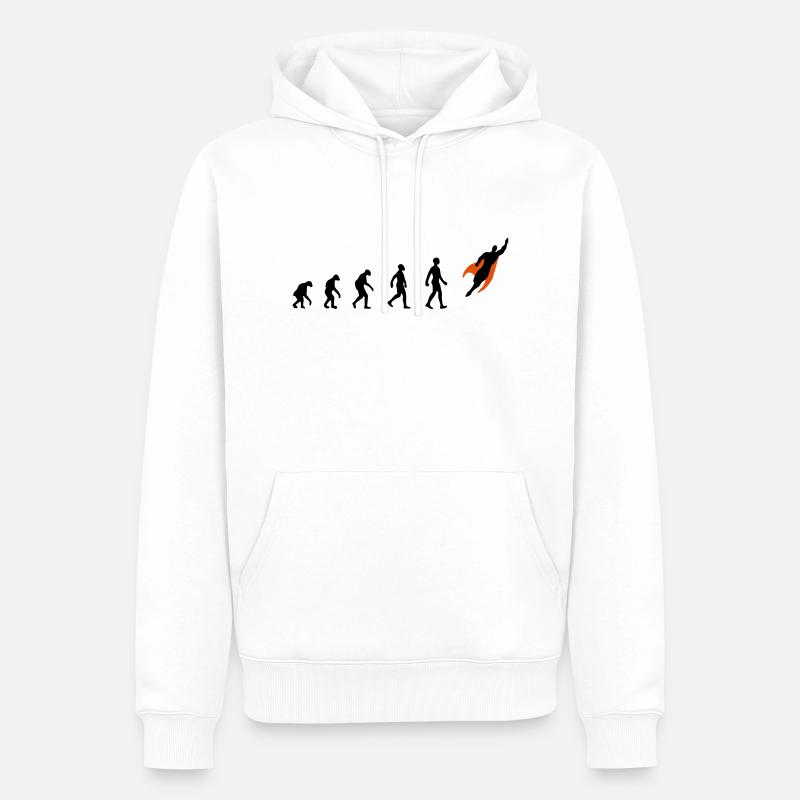 Evolution, super, held, Superhelden, darwin, - Männer Premium Bio Hoodie - Weiß