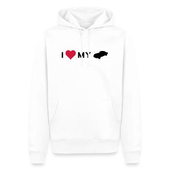 i love my car - Männer Premium Bio Hoodie - Weiß - Vorne - Nico (187cm)