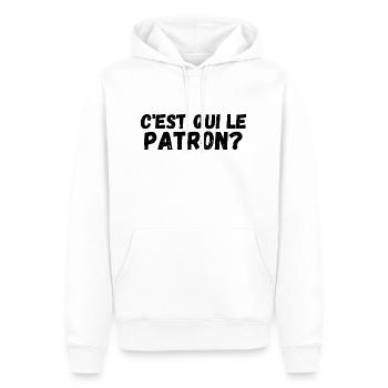 C est qui le patron (noir) - Sweat à capuche Premium bio Homme - blanc - Devant - Nico (187cm)