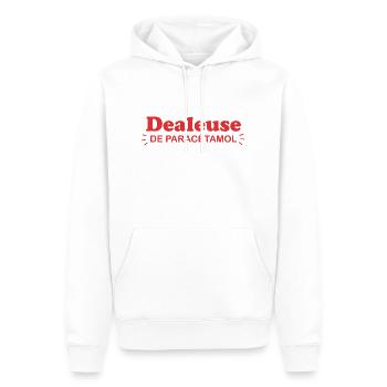 Dealeuse de paracétamol - Cadeau infirmière - Sweat à capuche Premium bio Homme - blanc - Devant - Nico (187cm)