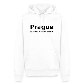 Prag - Prague - mit Geo Koordinaten Waagrecht - Männer Premium Bio Hoodie - Weiß - Vorne - Nico (187cm)