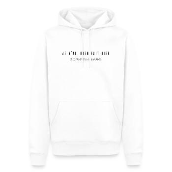je n'ai rien fais hier humour - Sweat à capuche Premium bio Homme - blanc - Devant - Nico (187cm)