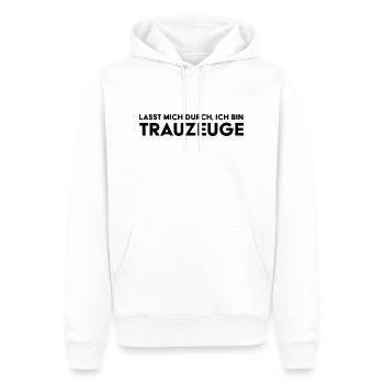 Laissez-moi passer, je suis témoin de l’heure du mariage JGA - Sweat à capuche Premium bio Homme - blanc - Devant - Nico (187cm)
