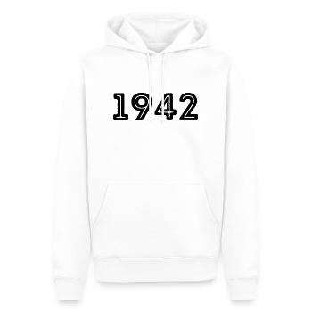Année de naissance sport 1942 - Sweat à capuche Premium bio Homme - blanc - Devant - Nico (187cm)