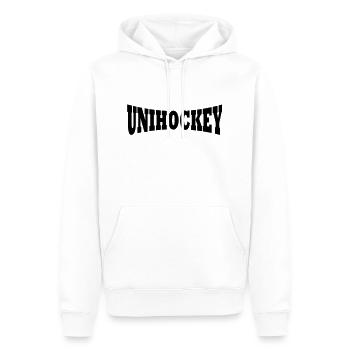 Unihockey Schriftzug - Männer Premium Bio Hoodie - Weiß - Vorne - Nico (187cm)