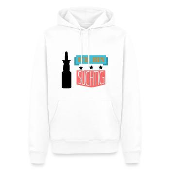 Nasenspray, lustiger Spruch, süchtig, Geschenkidee - Männer Premium Bio Hoodie - Weiß - Vorne - Nico (187cm)