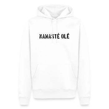 Trucs de yoga / Namaste Ole Logo - Sweat à capuche Premium bio Homme - blanc - Devant - Nico (187cm)