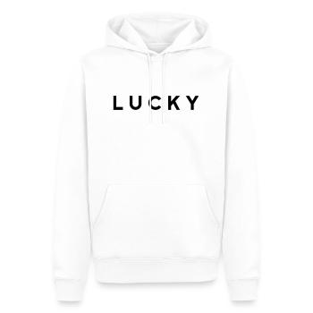 lucky - sei optimistisch - Männer Premium Bio Hoodie - Weiß - Vorne - Nico (187cm)
