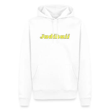 judihui Freudeschrei auf Schweizerdeutsch - Männer Premium Bio Hoodie - Weiß - Vorne - Nico (187cm)