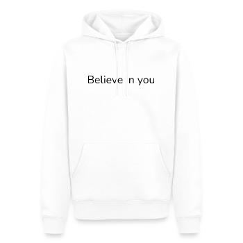 Believe in You – Motivierendes Zitat Kapuzenpullover mit Reißverschluss - Männer Premium Bio Hoodie - Weiß - Vorne - Nico (187cm)