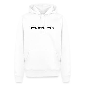 Soft, but not weak. - Männer Premium Bio Hoodie - Weiß - Vorne - Nico (187cm)