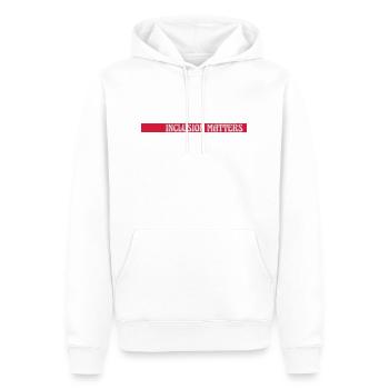 inclusion matters Logo Zitat - Männer Premium Bio Hoodie - Weiß - Vorne - Nico (187cm)