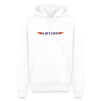 Lift Off – Retro Winged Typography Design - Men’s Premium Organic Hoodie - white - Front - Nico (187cm)