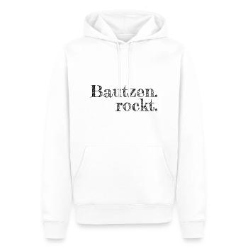 Bautzen rockt - Textdesign mit Stadtnamen - Männer Premium Bio Hoodie - Weiß - Vorne - Nico (187cm)