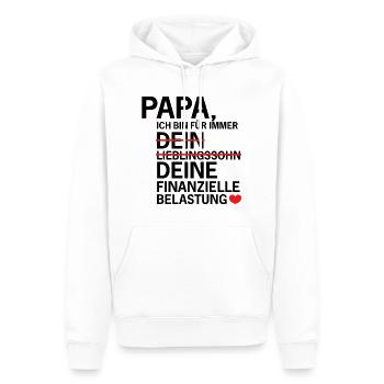 Papa: Finanzielle Belastung - Geschenk - Männer Premium Bio Hoodie - Weiß - Vorne - Nico (187cm)