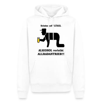 Scheiss auf Fluegel, Alkohol verleiht Allrad! - Männer Premium Bio Hoodie - Weiß - Vorne - Nico (187cm)