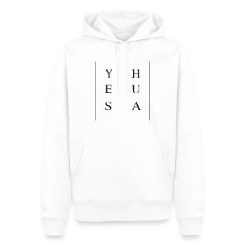 YESHUA Retro - Männer Premium Bio Hoodie - Weiß - Vorne - Nico (187cm)