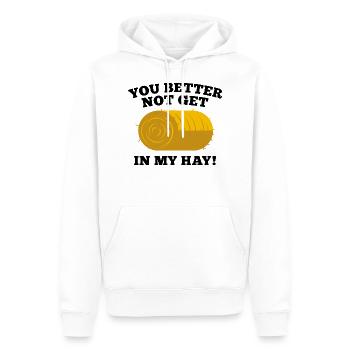 Du solltest besser nicht in mein Heu kommen - Männer Premium Bio Hoodie - Weiß - Vorne - Nico (187cm)