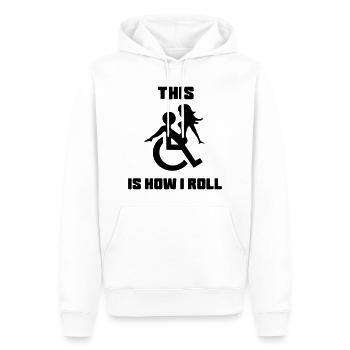 Zum Beispiel rolle ich mich in meinem Rollstuhl mit einer Dame auf meinem Schoß herum # - Männer Premium Bio Hoodie - Weiß - Vorne - Nico (187cm)