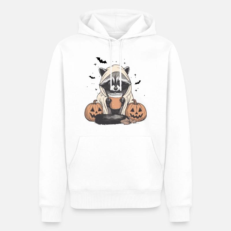 Halloween Pullover, Waschbär Halloween, Geschenk - Männer Premium Bio Hoodie - Weiß