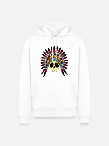Indian Chief Skull (Farbe) - Männer Premium Bio Hoodie - Weiß