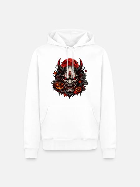 Halloween Dämonenmaske Dark Art - Männer Premium Bio Hoodie - Weiß
