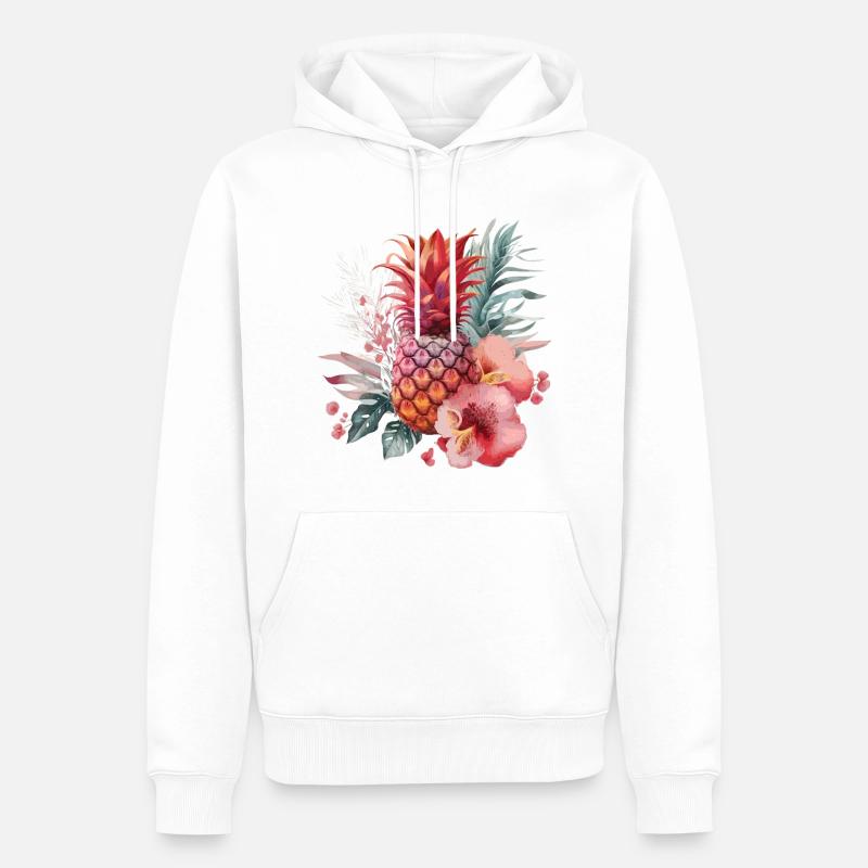Ananas aux fleurs - Sweat à capuche Premium bio Homme - blanc