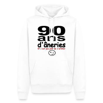 90 ans d âneries | humour | anniversaire - Sweat à capuche Premium bio Homme - blanc - Devant - Nico (187cm)