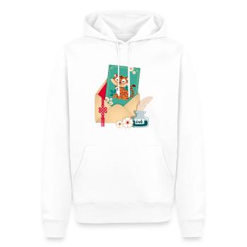 Tigerkarte mit Briefumschlag - Männer Premium Bio Hoodie - Weiß - Vorne - Nico (187cm)
