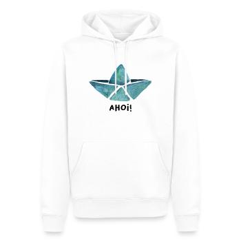 Paper boat paper ship watercolor Ahoi Maritim - Men’s Premium Organic Hoodie - white - Front - Nico (187cm)