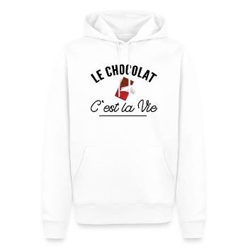 Le chocolat c'est la vie - t-shirt humour chocolat - Sweat à capuche Premium bio Homme - blanc - Devant - Nico (187cm)
