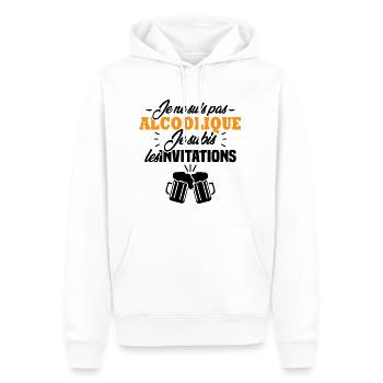 Je ne suis pas alcoolique je subis les invitations - Sweat à capuche Premium bio Homme - blanc - Devant - Nico (187cm)