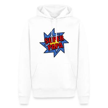 FÊTE DES PÈRES. BONNE FÊTE PAPA. PAPA. BONNE FÊTE - Sweat à capuche Premium bio Homme - blanc - Devant - Nico (187cm)