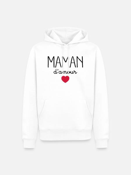 Maman D'Amour - Sweat à capuche Premium bio Homme - blanc