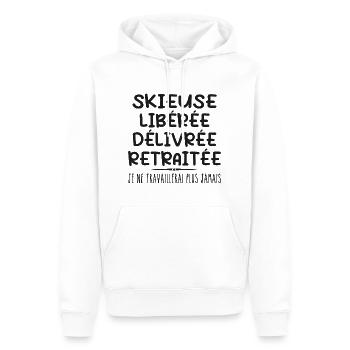 Skieuse célèbre sa retraite avec humour cadeau - Sweat à capuche Premium bio Homme - blanc - Devant - Nico (187cm)