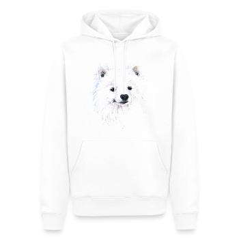Jeune Samoyède - Portrait à la main dessiné à l’aquarelle - Sweat à capuche Premium bio Homme - blanc - Devant - Nico (187cm)