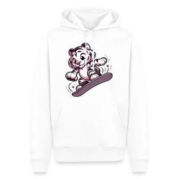 Tigre snowboarder mignon - Sweat à capuche Premium bio Homme - blanc - Devant - Nico (187cm)
