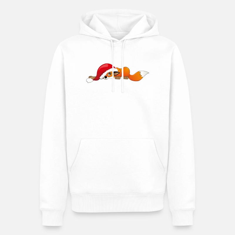 Renard avec chapeau de Noël - Sweat à capuche Premium bio Homme - blanc