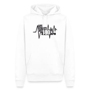 Das Leben beginnt bei 180 BPM - Männer Premium Bio Hoodie - Weiß - Vorne - Nico (187cm)