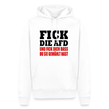 Fuck l’AfD - Sweat à capuche Premium bio Homme - blanc - Devant - Nico (187cm)