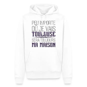 toulouse chez moi cadeau homme femme Toulouse - Sweat à capuche Premium bio Homme - blanc - Devant - Nico (187cm)