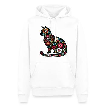 Silhouette de chat avec des fleurs - Sweat à capuche Premium bio Homme - blanc - Devant - Nico (187cm)
